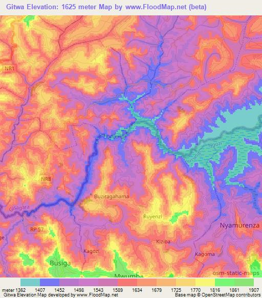 Gitwa,Burundi Elevation Map