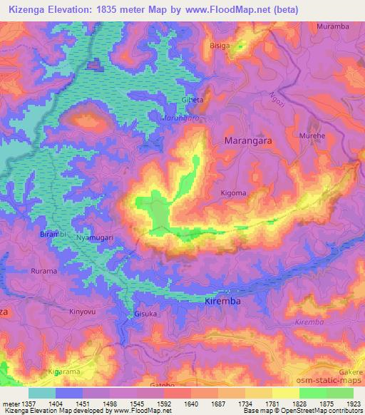 Kizenga,Burundi Elevation Map