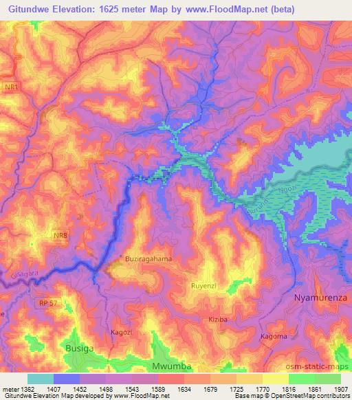 Gitundwe,Burundi Elevation Map