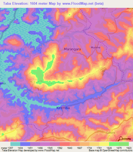 Taba,Burundi Elevation Map