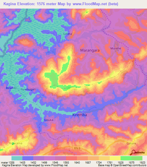 Kagina,Burundi Elevation Map