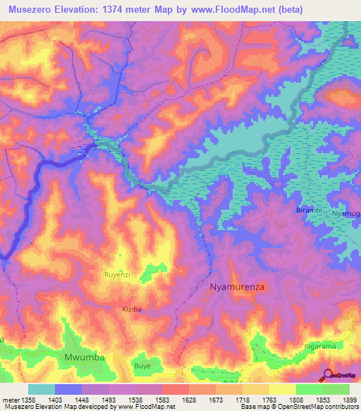 Musezero,Burundi Elevation Map