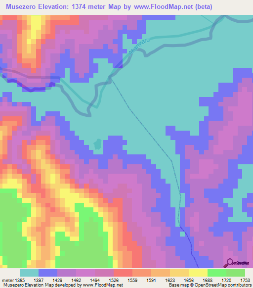 Musezero,Burundi Elevation Map