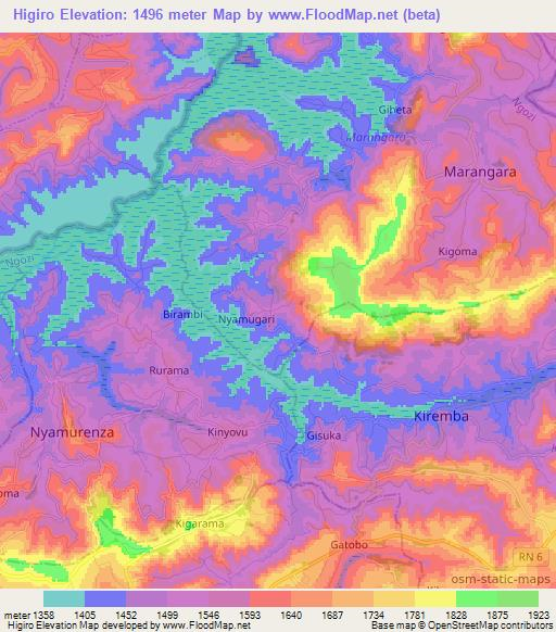 Higiro,Burundi Elevation Map
