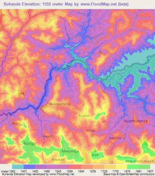 Buhanda,Burundi Elevation Map