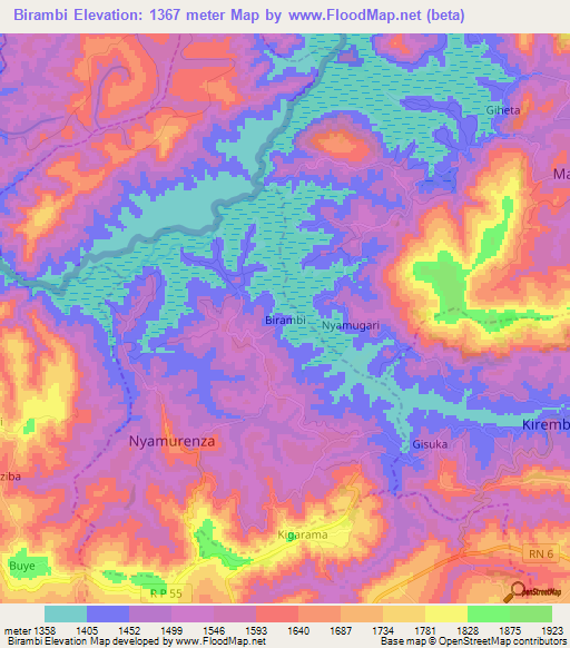 Birambi,Burundi Elevation Map