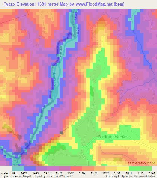 Tyazo,Burundi Elevation Map