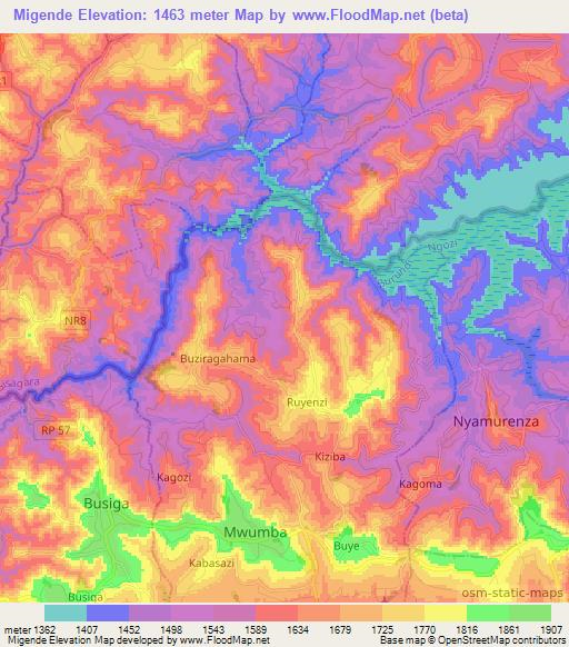 Migende,Burundi Elevation Map