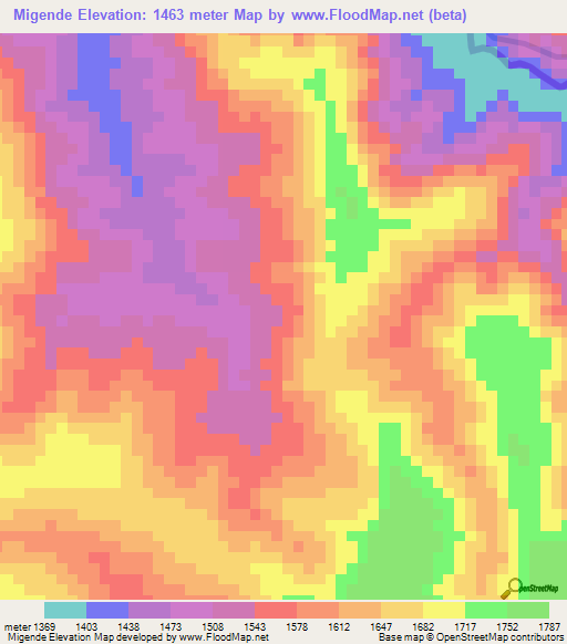 Migende,Burundi Elevation Map