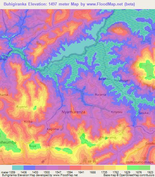 Buhigiranka,Burundi Elevation Map