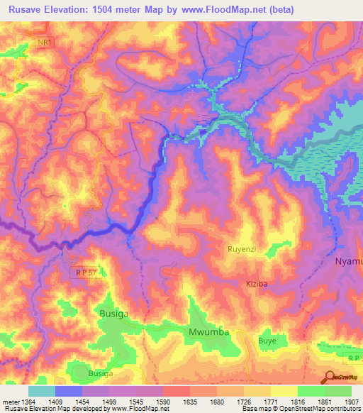 Rusave,Burundi Elevation Map