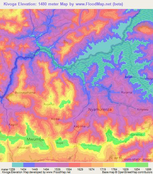 Kivoga,Burundi Elevation Map