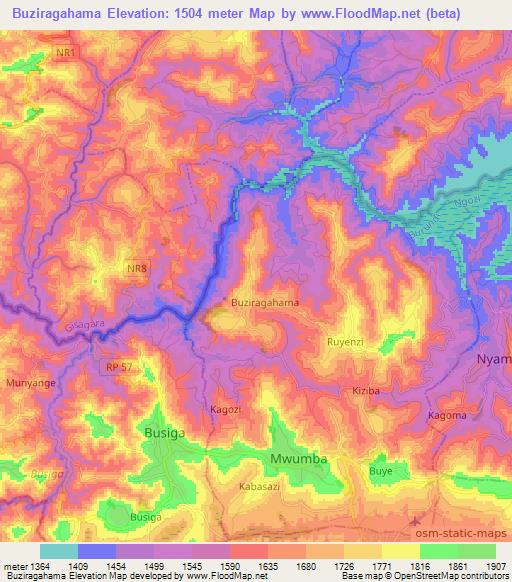 Buziragahama,Burundi Elevation Map