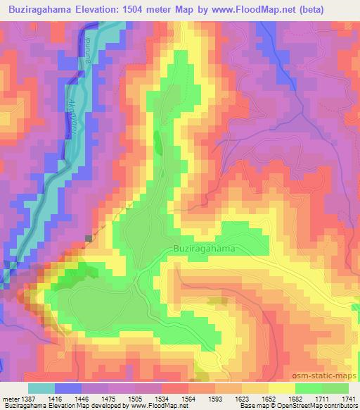 Buziragahama,Burundi Elevation Map