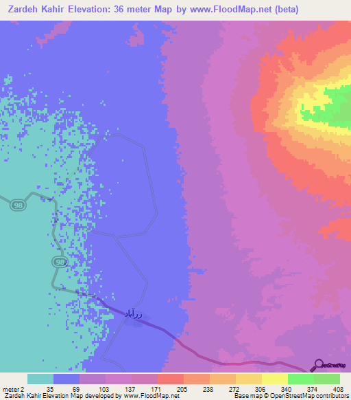 Zardeh Kahir,Iran Elevation Map