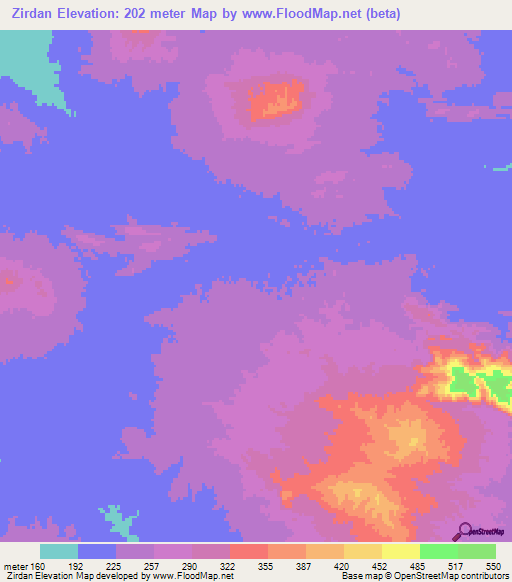 Zirdan,Iran Elevation Map