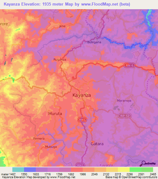 Kayanza,Burundi Elevation Map