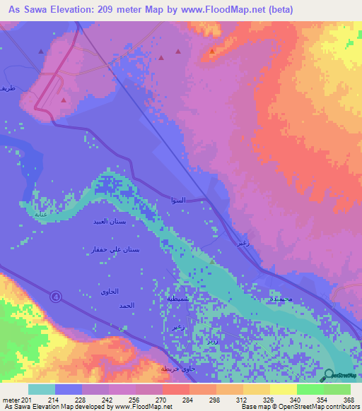As Sawa,Syria Elevation Map