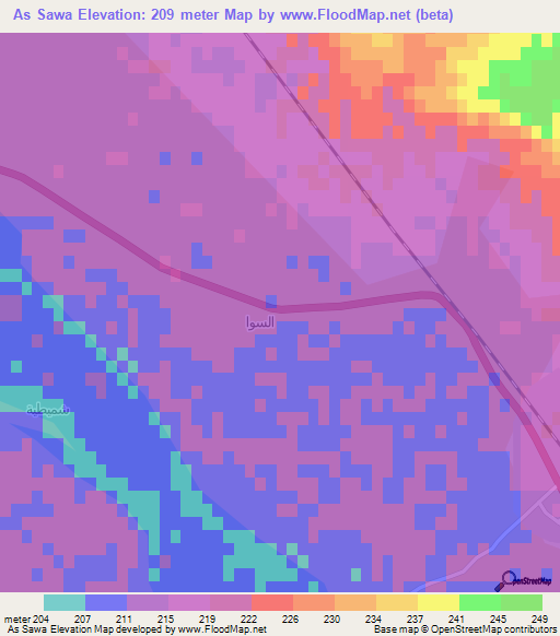 As Sawa,Syria Elevation Map