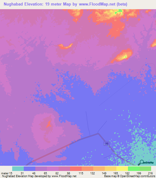 Nughabad,Iran Elevation Map