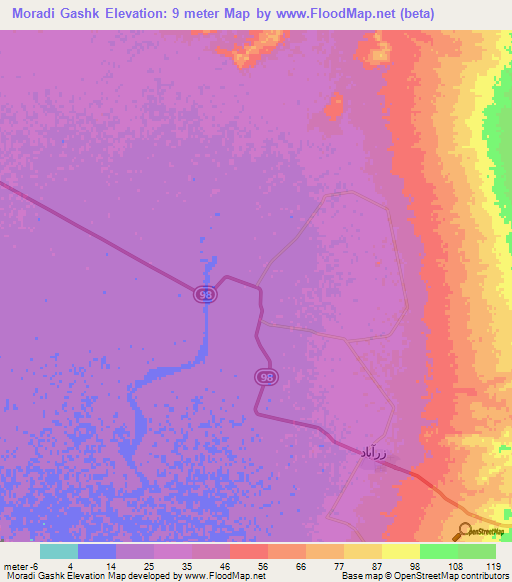 Moradi Gashk,Iran Elevation Map
