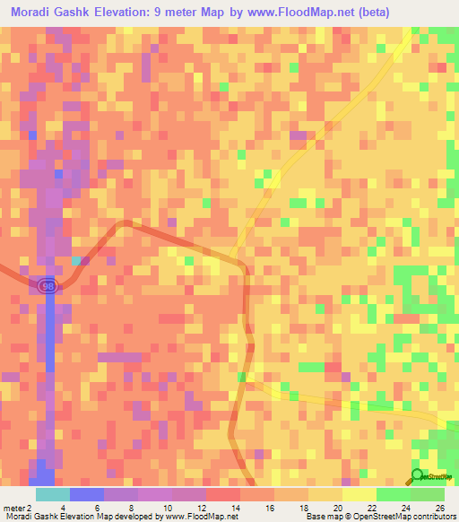 Moradi Gashk,Iran Elevation Map