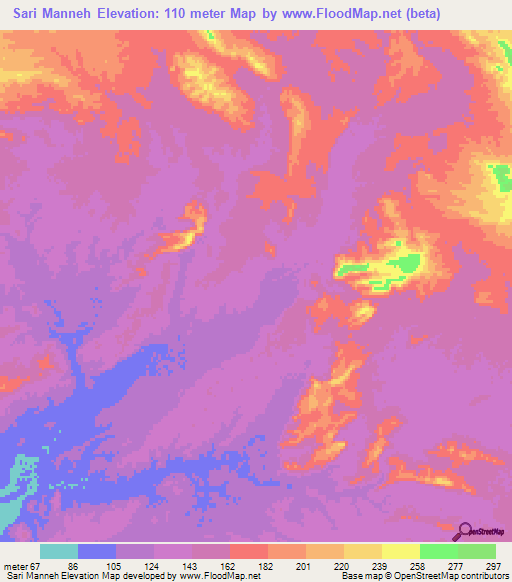 Sari Manneh,Iran Elevation Map