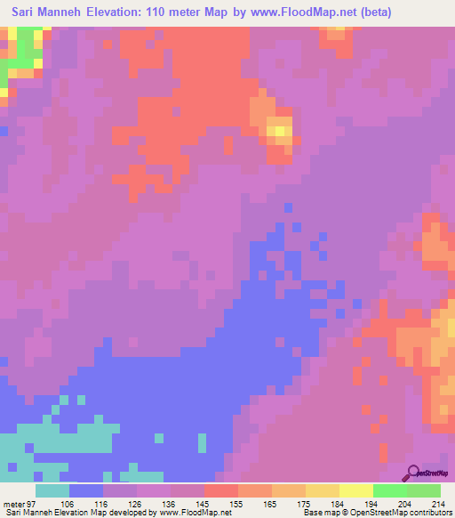 Sari Manneh,Iran Elevation Map