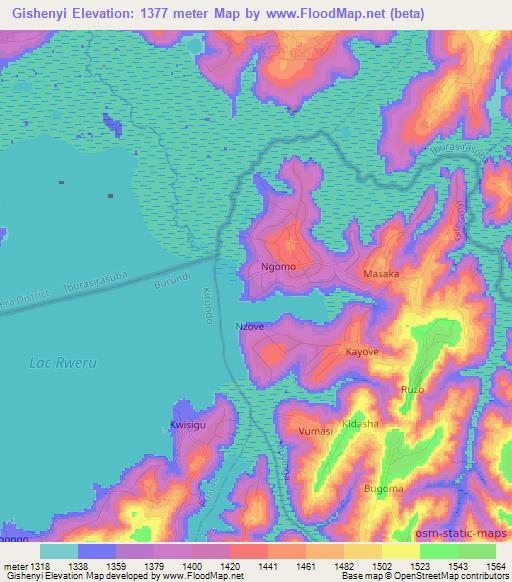 Gishenyi,Burundi Elevation Map