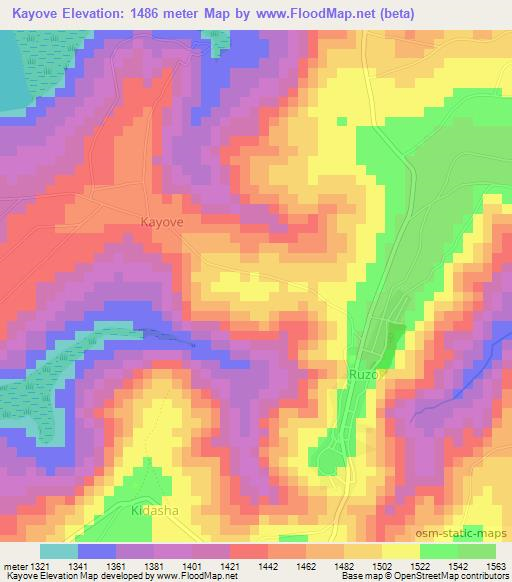 Kayove,Burundi Elevation Map