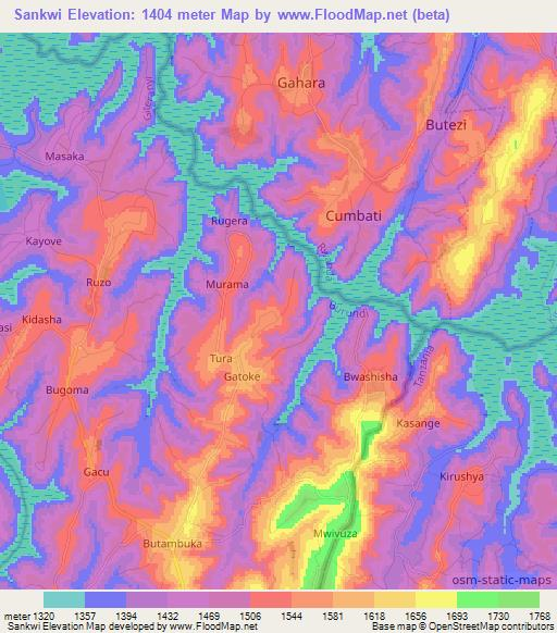 Sankwi,Burundi Elevation Map