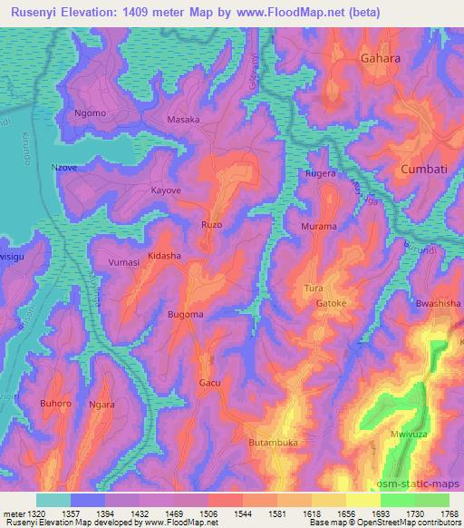 Rusenyi,Burundi Elevation Map