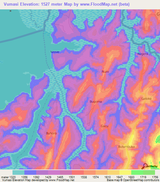 Vumasi,Burundi Elevation Map
