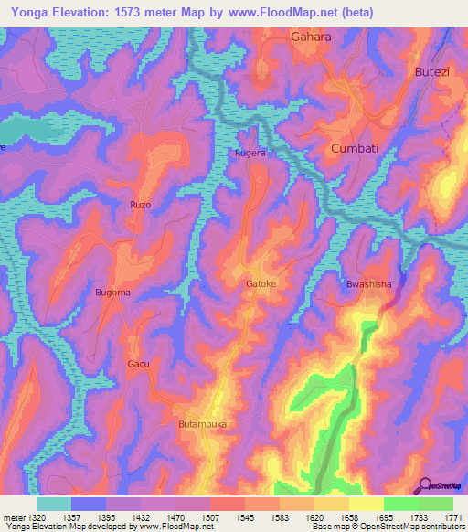 Yonga,Burundi Elevation Map