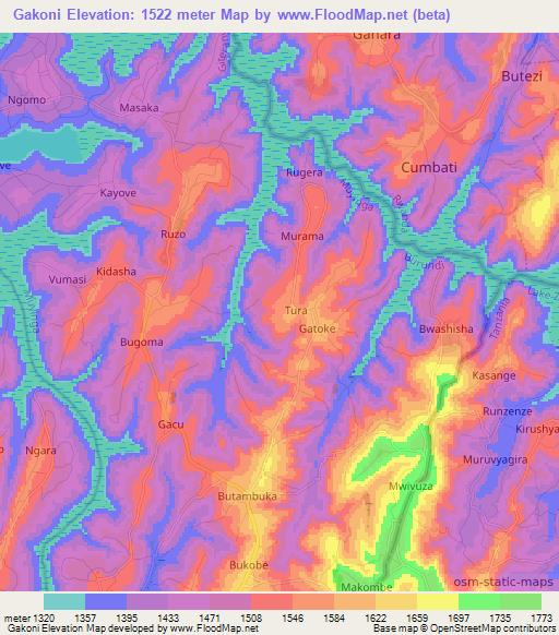 Gakoni,Burundi Elevation Map