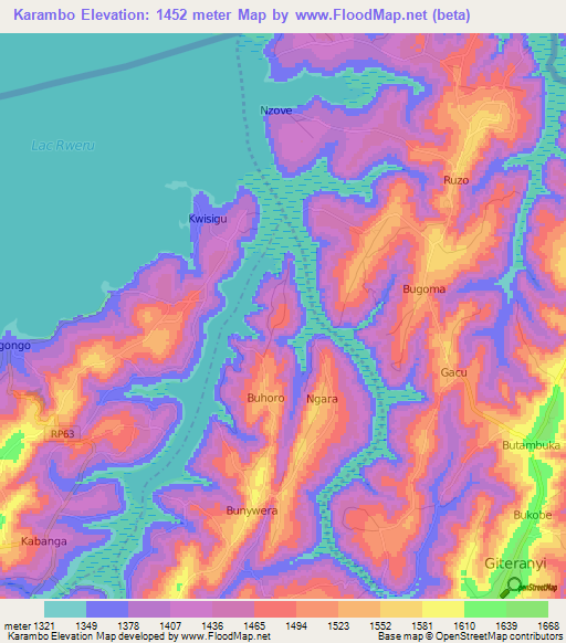 Karambo,Burundi Elevation Map
