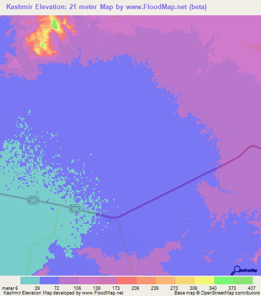 Kashmir,Iran Elevation Map