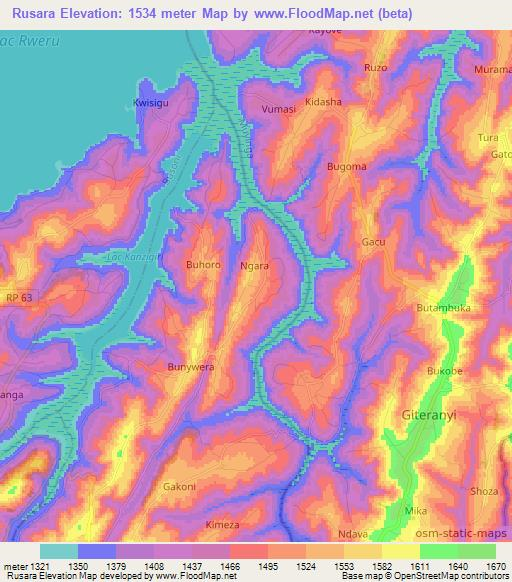 Rusara,Burundi Elevation Map