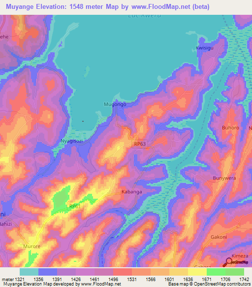 Muyange,Burundi Elevation Map