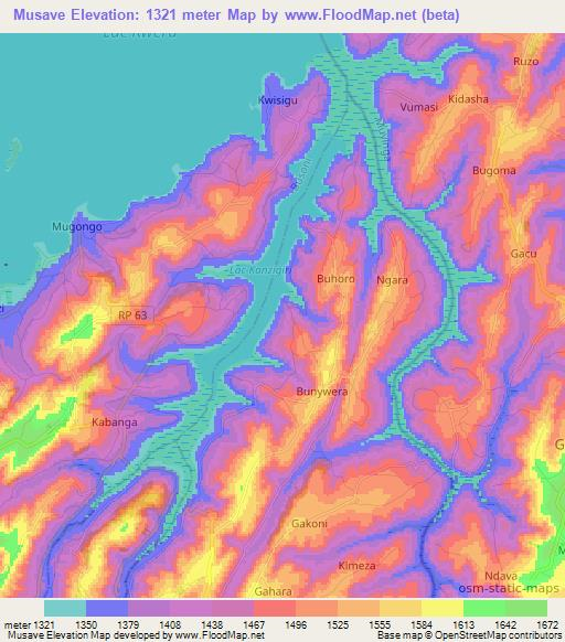 Musave,Burundi Elevation Map