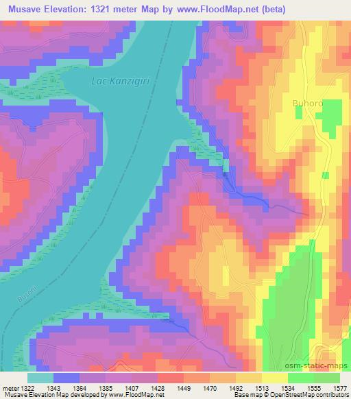 Musave,Burundi Elevation Map