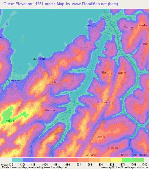 Gitete,Burundi Elevation Map