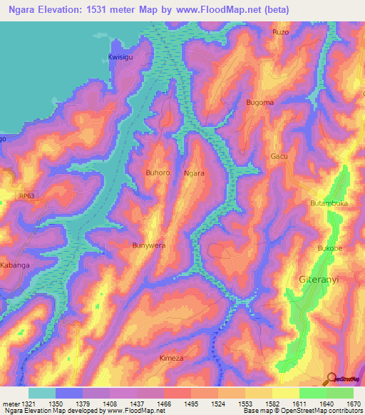 Ngara,Burundi Elevation Map