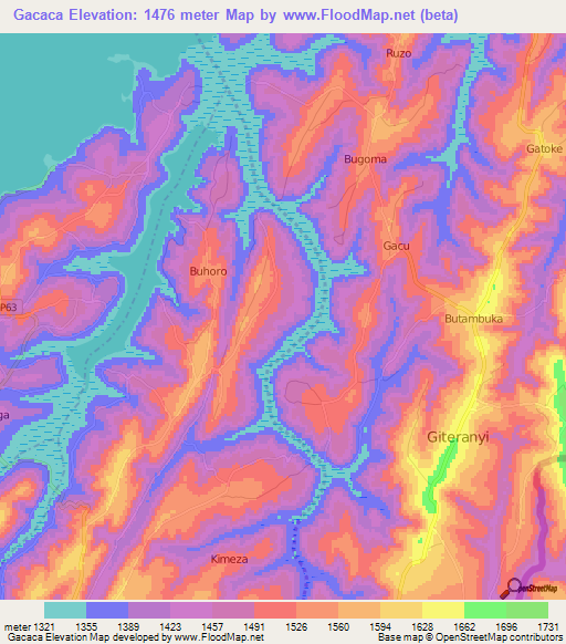 Gacaca,Burundi Elevation Map