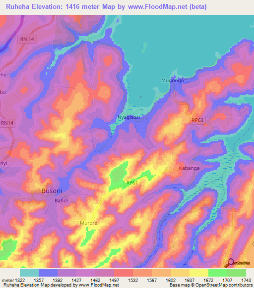 Ruheha,Burundi Elevation Map