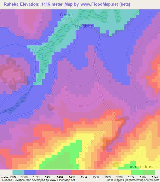 Ruheha,Burundi Elevation Map