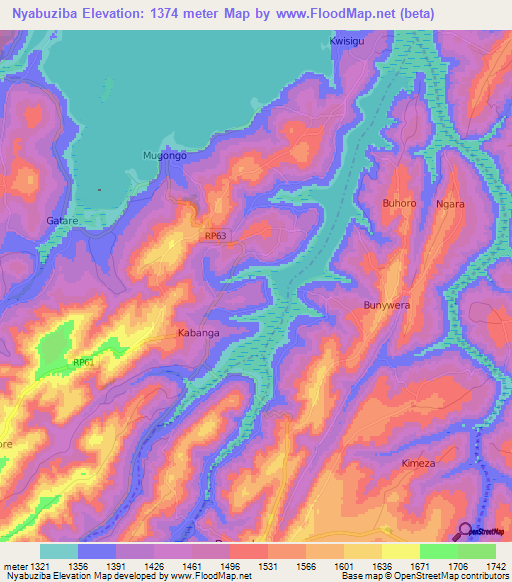 Nyabuziba,Burundi Elevation Map
