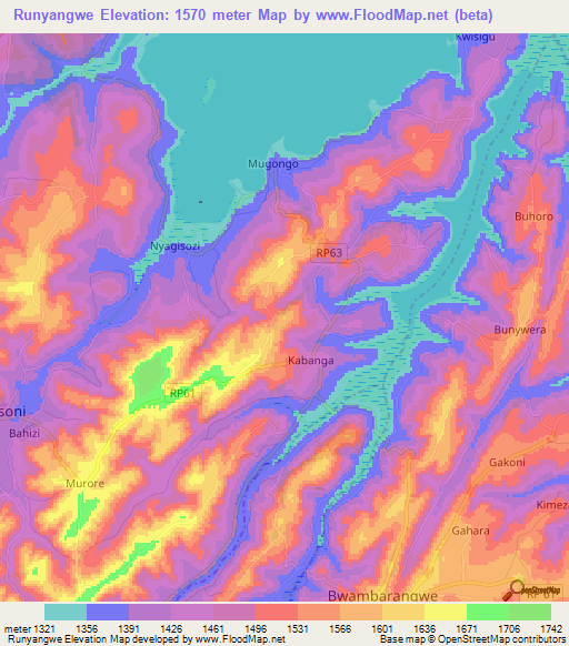 Runyangwe,Burundi Elevation Map