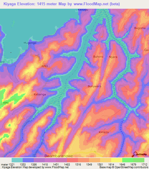 Kiyaga,Burundi Elevation Map