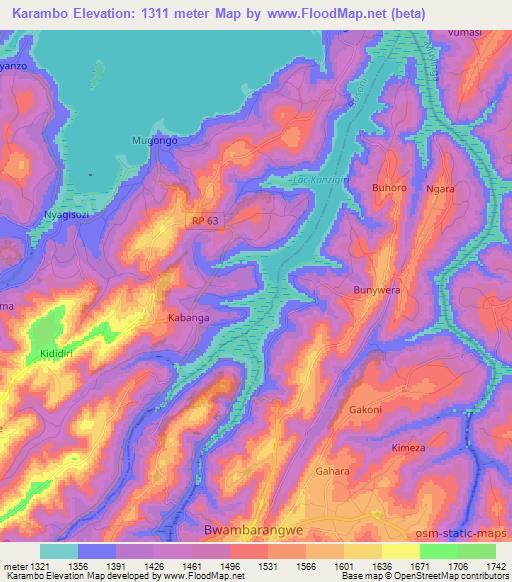 Karambo,Burundi Elevation Map